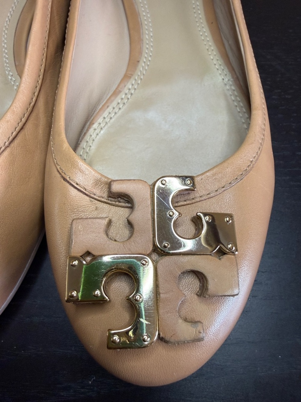 Tory Burch Women’s Lowell Logo Ballet Flat Royal Tan Leather size 10 - Picture 15 of 17